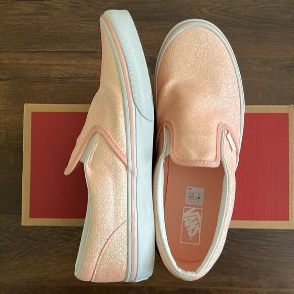 Shoes - Vans classic slip on glitter Apricot nectar junior size 7/women size 8.5